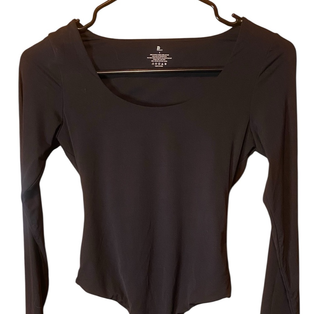 Umi Black Asymmetrical Long Sleeve Bodysuit